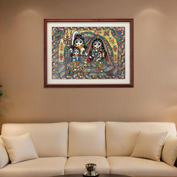 Shiva Paarvati Family Madhubani Painting