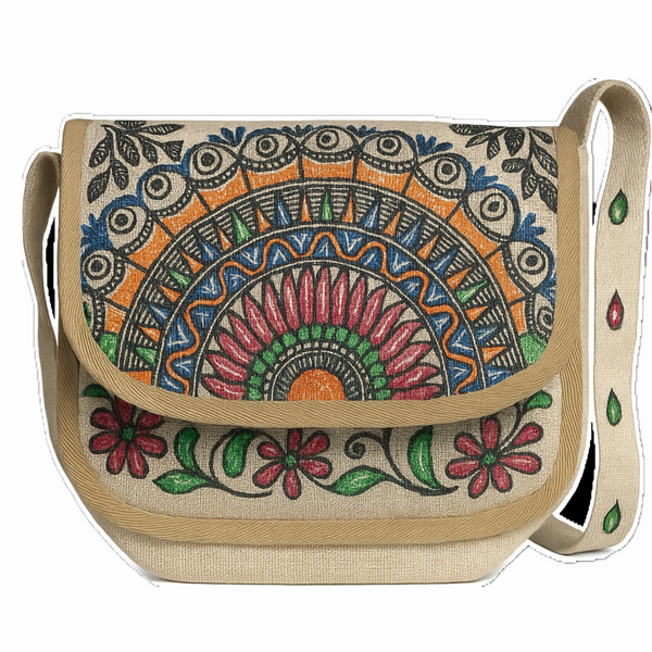 Madhubani Painted handmade rectangular Sling Bag