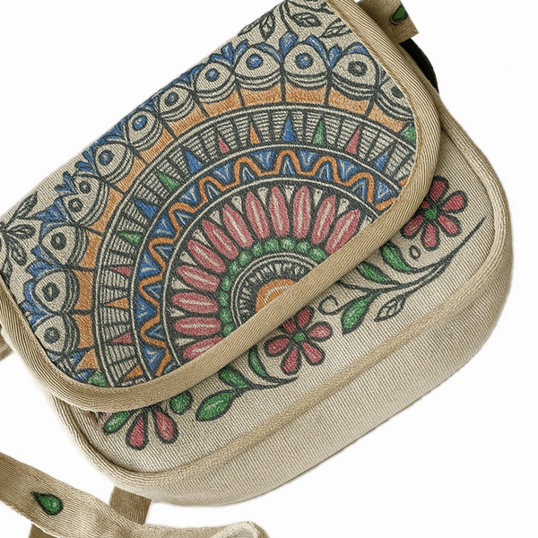 Madhubani Painted handmade rectangular Sling Bag