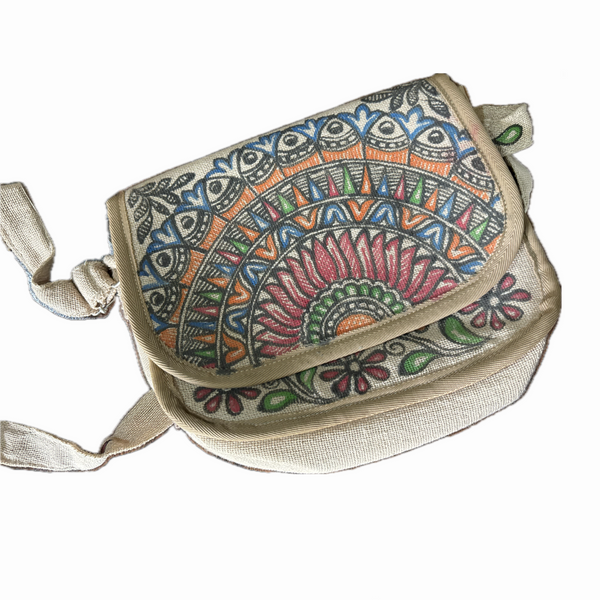 Madhubani Painted handmade rectangular Sling Bag