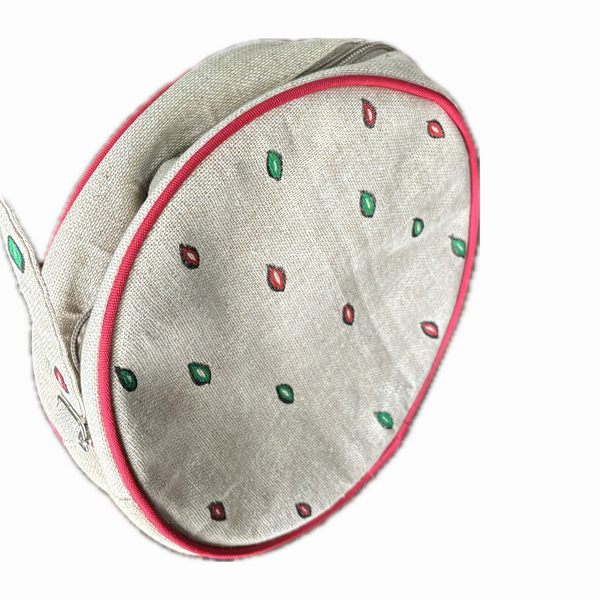 Madhubani painting round sling handbag with fish eye