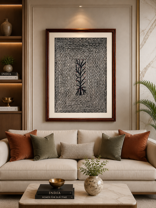 Handmade Madhubani Tree of Life & Fish Painting
