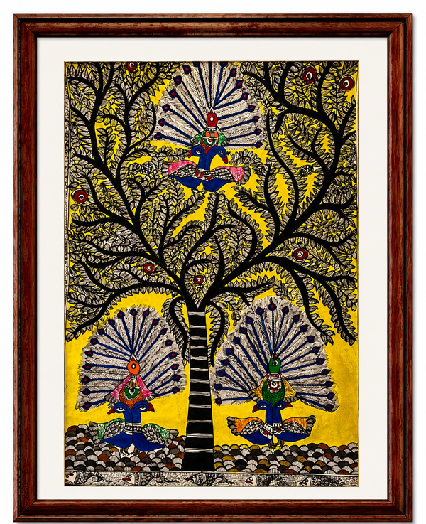 Handmade Madhubani Peacock Tree Painting