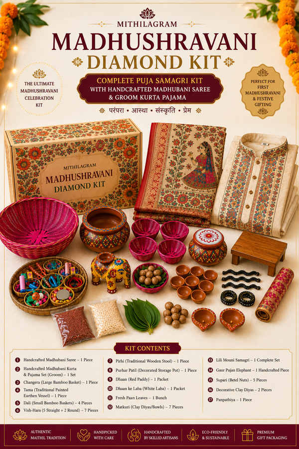 Madhushravani Diamond Kit with Handcrafted Madhubani Saree & Groom Kurta Set