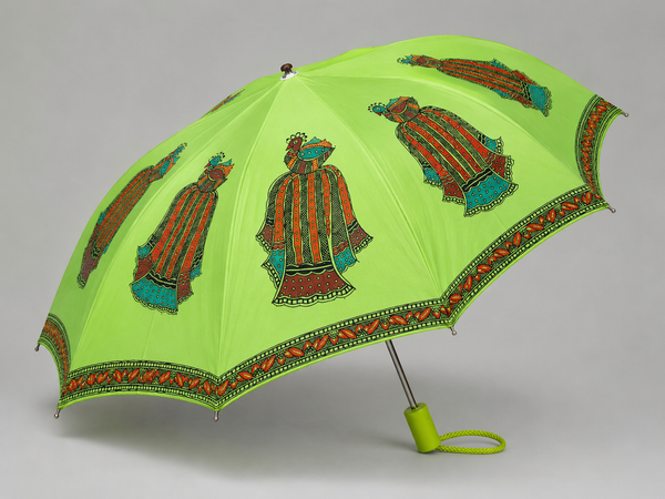 Hand-Painted Madhubani Maithil Women Umbrella – Lime Green | Traditional Mithila Art Waterproof Umbrella