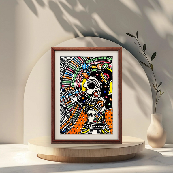 Krishna Bansuri Madhubani Painting