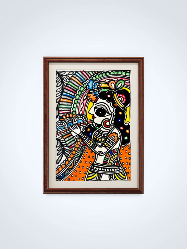 Krishna Bansuri Madhubani Painting