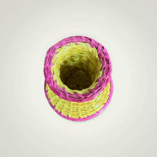 Golden grass art yellow pink pen holder/decorative container