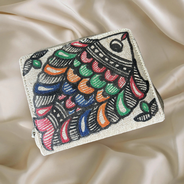 Madhubani Painted Handmade Wallet for Women (with Fish Motifs)