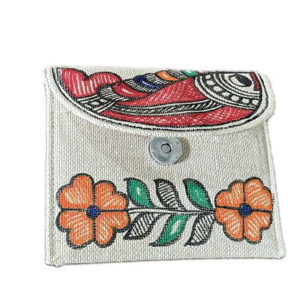 Madhubani Painted Handmade Magnetic Cash Holder Pouch | Flower Design