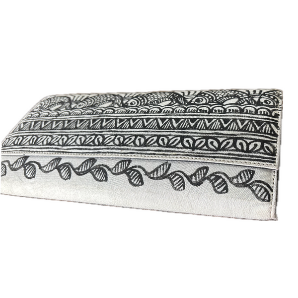Madhubani Painted Handmade Monochrome Clutch Bag
