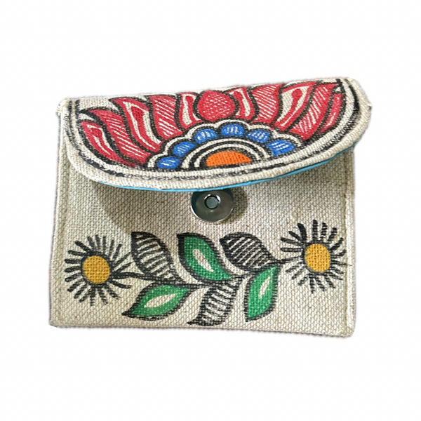 Madhubani Painted Handmade Magnetic Cash Holder Pouch | Lotus Design