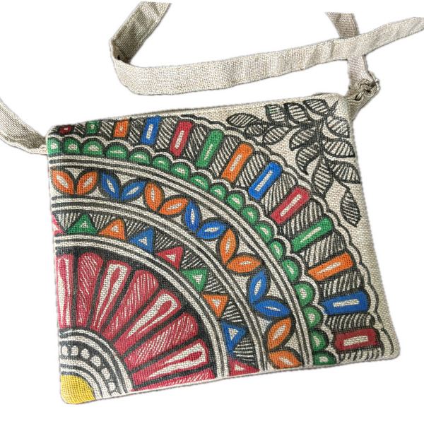 Madhubani Painted Handmade Cross-body Sling bag | Sun Design