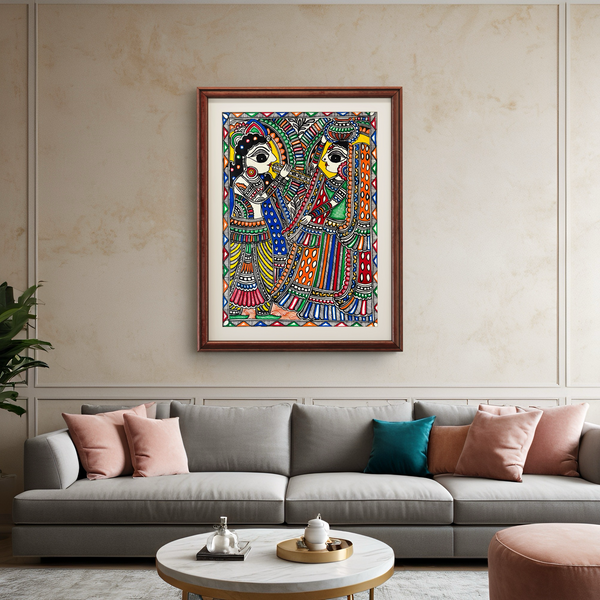 Radhe Krishna Bansuri Madhubani Painting