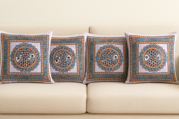 Madhubani painting fish printed Cushion Covers