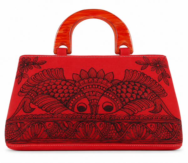 wooden Handle Madhubani Bag