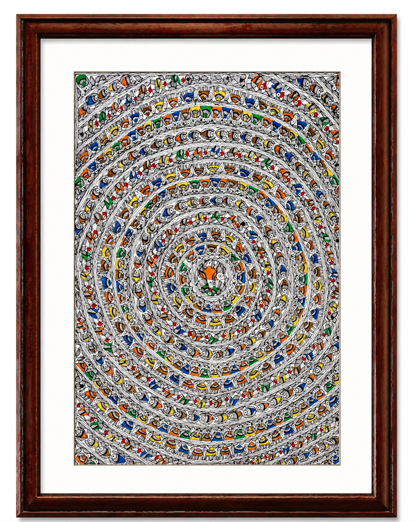 Handmade Madhubani Fish Mandala Painting
