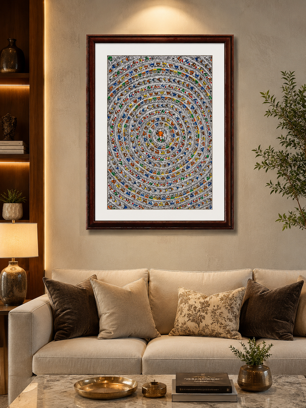 Handmade Madhubani Fish Mandala Painting