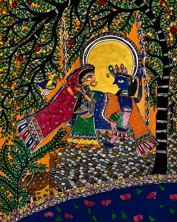 Handmade Radha Krishna Madhubani Painting