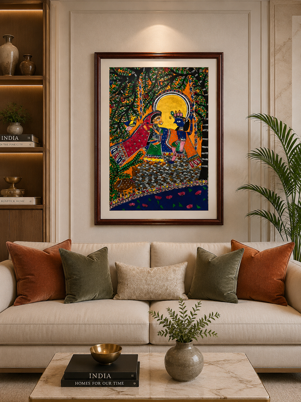 Handmade Radha Krishna Madhubani Painting