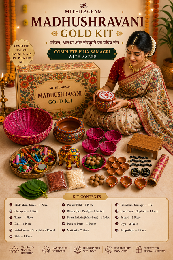 Madhushravani Gold Kit with Handcrafted Madhubani Saree