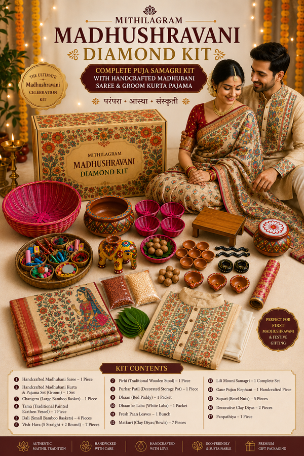 Madhushravani Diamond Kit with Handcrafted Madhubani Saree & Groom Kurta Set