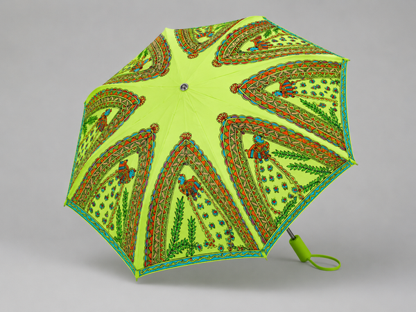 Hand-Painted Madhubani Peacock Umbrella – Lime Green | Traditional Mithila Art Waterproof Foldable Umbrella