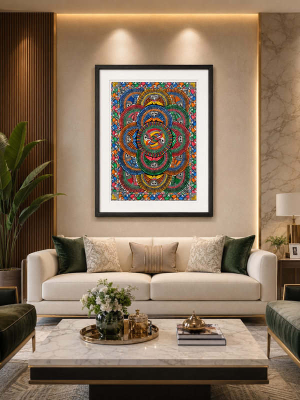 Hand-Painted Madhubani Mandala Artwork