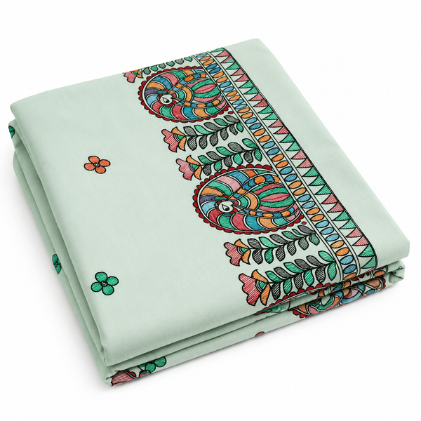 Luxury Madhubani Cotton Bedsheet with 2 Matching Pillow Covers