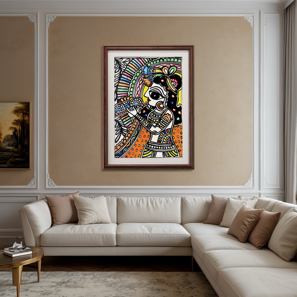 Krishna Bansuri Madhubani Painting