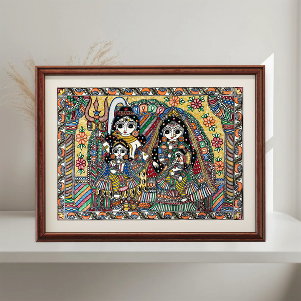 Shiva Paarvati Family Madhubani Painting