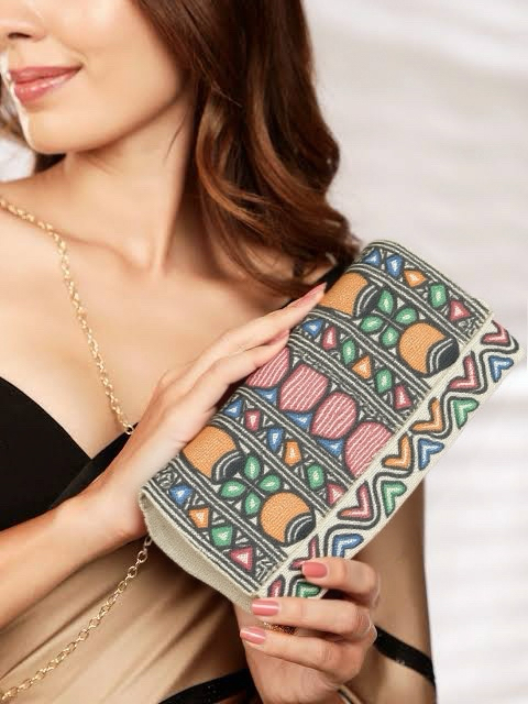 Madhubani Painted Handmade Rectangular Clutch Bag