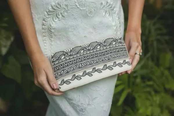 Madhubani Painted Handmade Monochrome Clutch Bag