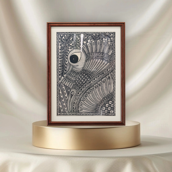 Mor Nritya Monochrome Madhubani Painting