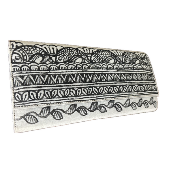 Madhubani Painted Handmade Monochrome Clutch Bag