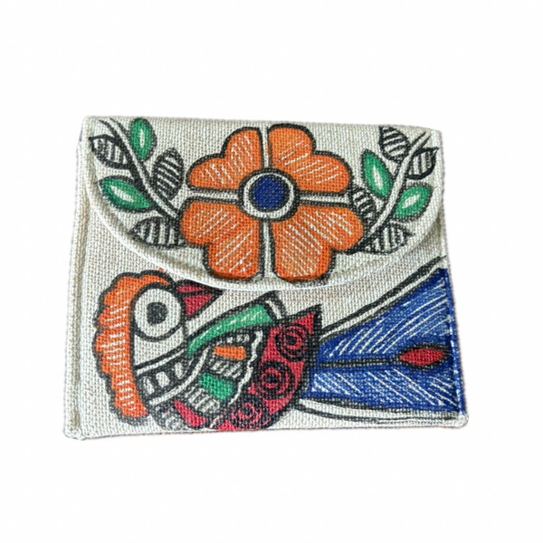 Madhubani Painted Handmade Magnetic Cash Holder Pouch | Peacock Design