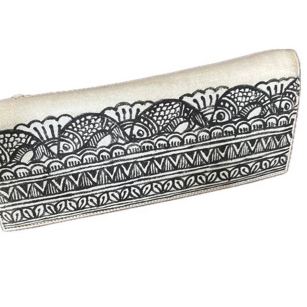 Madhubani Painted Handmade Monochrome Clutch Bag